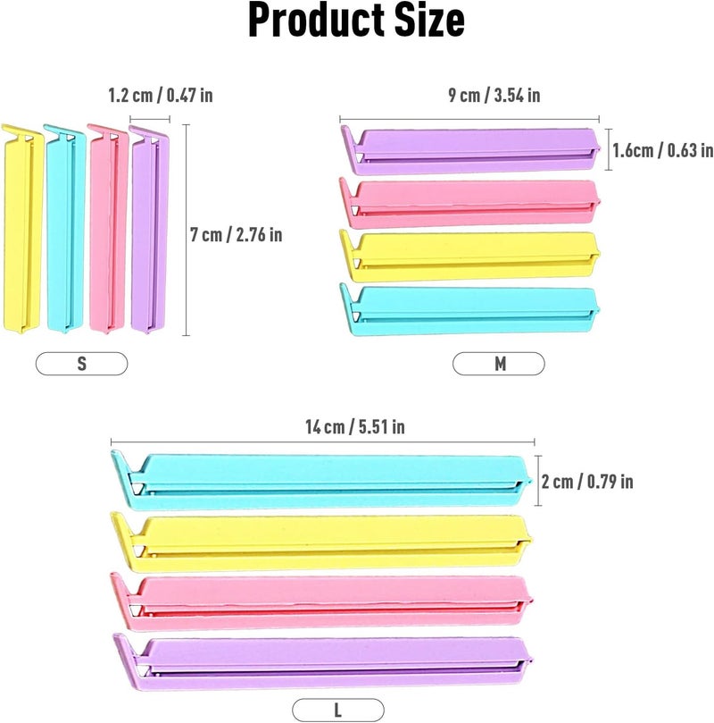 QUOBY 16-PCS Food Bag Clips - Plastic Clips for Snacks,Cereal,Bread Bags (2.6" Small, 3.5" Medium, 5.5" Large) | Airtight Seal Keeps Food Fresh | Pantry & Kitchen Organization Essentials (16Suit) - Image 2